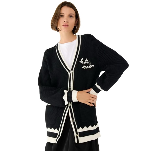 kate spade Sweaters - Kate Spade Oversized Logo Cardigan Black & White